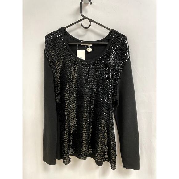 Vintage YSL YVES SAINT LAURENT Sequin Scoop Neck Knit Sweater Black Women's M/L - Picture 1 of 9